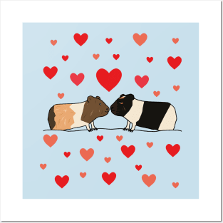 Two Kissing Guinea Pigs with Hearts Posters and Art
